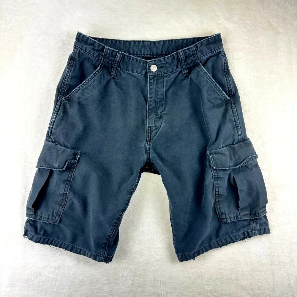 Levi's Cargo Shorts Mens 30 Black Utility Relaxed Fit Cotton Workwear Distressed